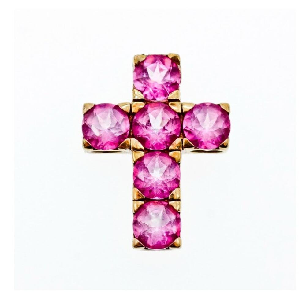 925 Sterling Silver Gold Plated Pink Topaz Cross Pendant